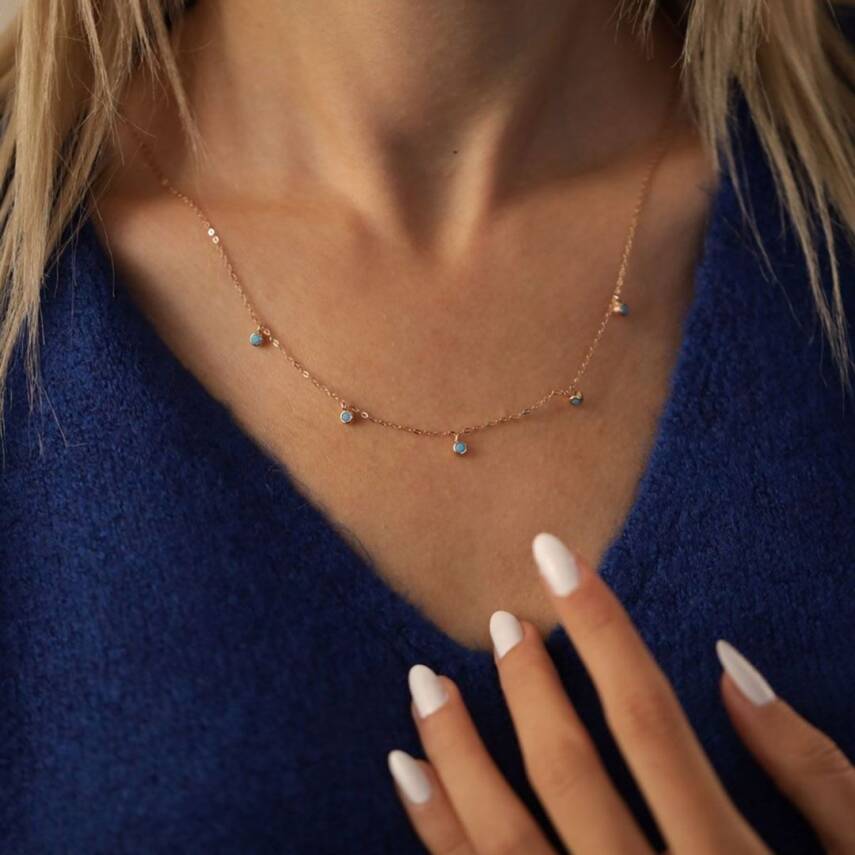 Minimal Firuze Taşlı Altın Kolye - 1