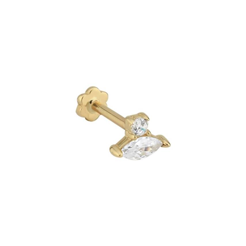 Minimal Ve Oval Taşlı Tasarım Altın Tragus - 1