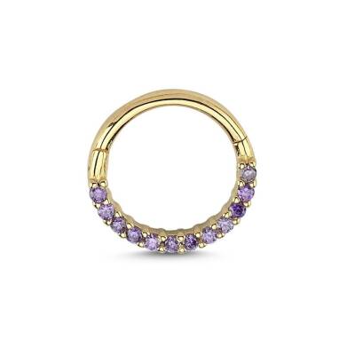Mor Taş Dizili Altın Tragus Helix Küpe - 1