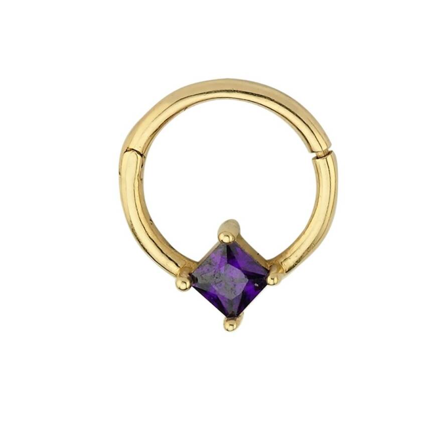 Mor Taşlı Kare Altın Helix Piercing - 1