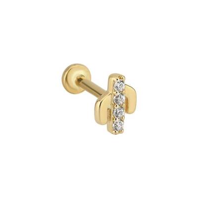 Ortası Taş Dizili Kaktüs Figürlü Altın Tragus Küpe - 1