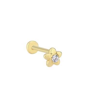 Ortası Tek Taşlı Çiçekli Minimal Altın Tragus - 1
