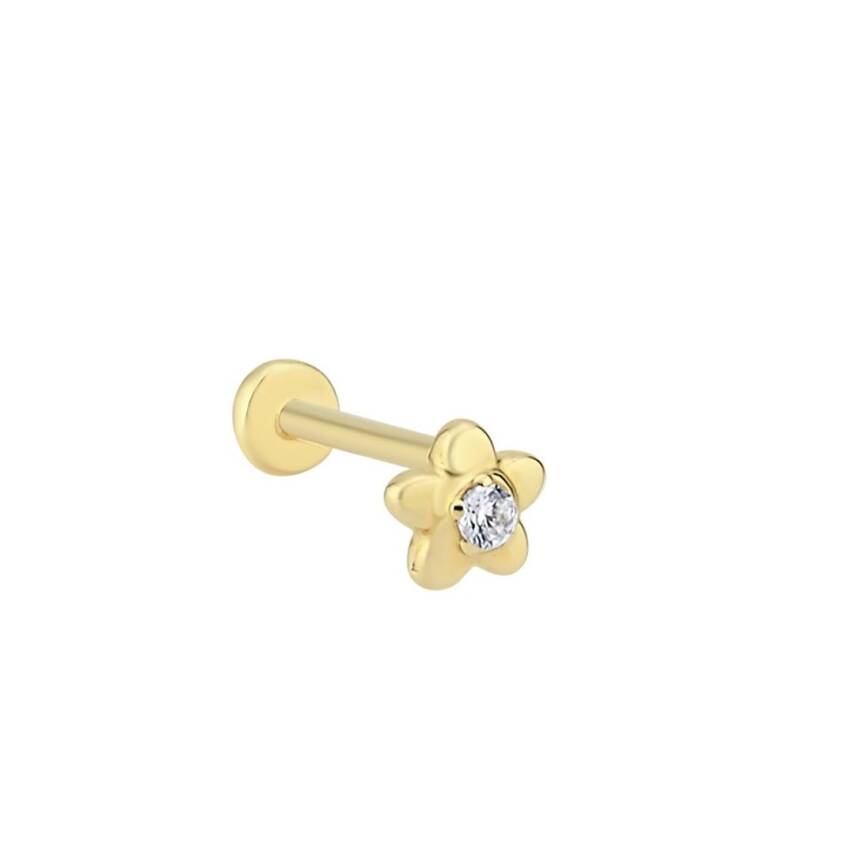 Ortası Tek Taşlı Çiçekli Minimal Altın Tragus - 1