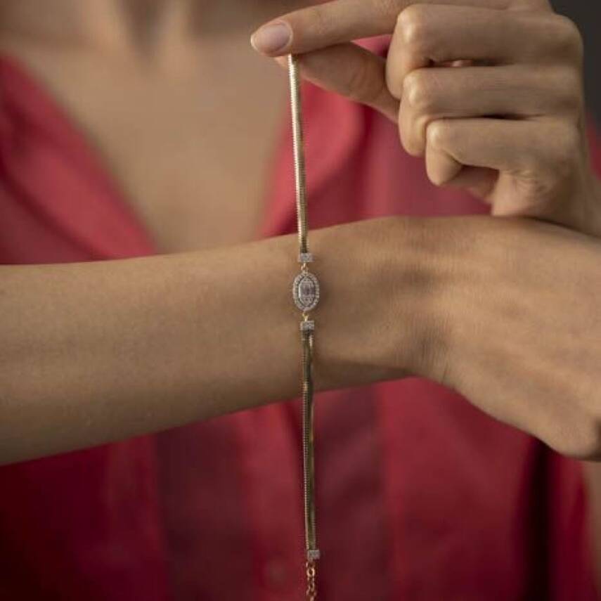 Oval Baget Taşlı Balıksırtı Zincir Bileklik - 1