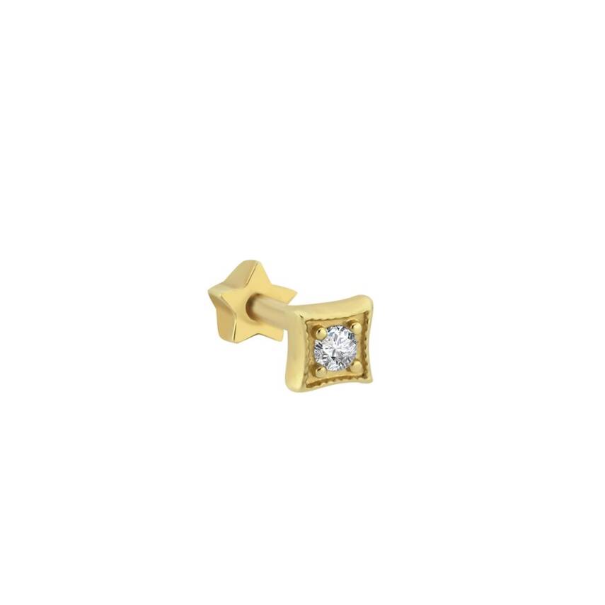 Oval Kesim Taşlı Altın Tragus Küpe - 1