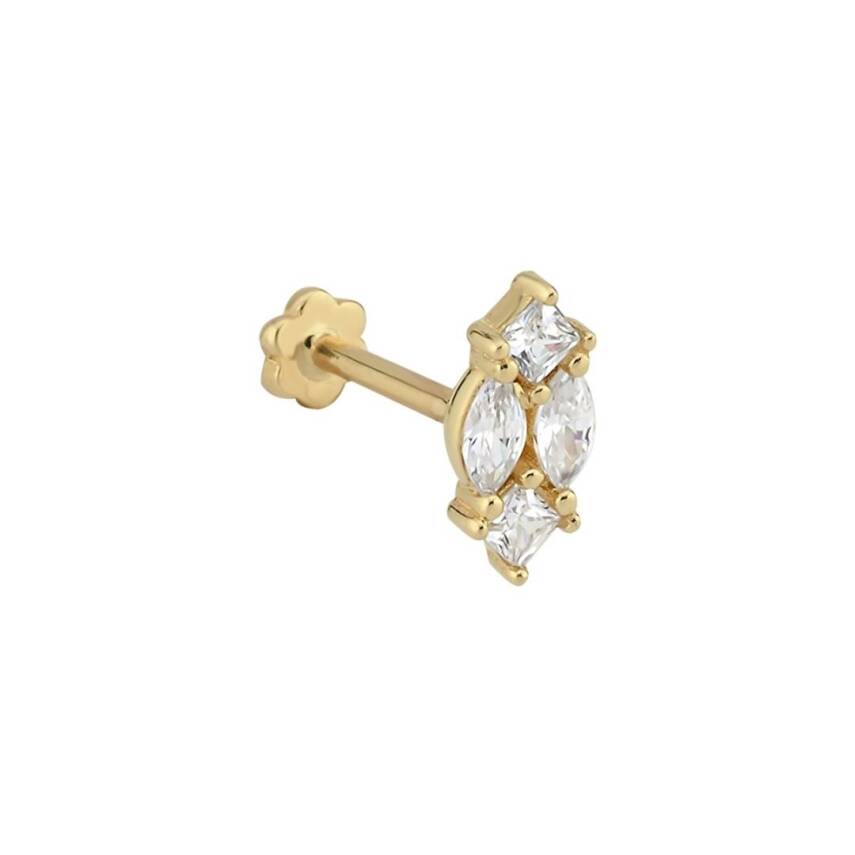Oval Ve Kare Taşlı Altın Tragus Küpe - 1