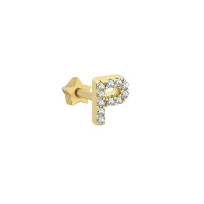 P Harfi Taşlı Altın Tragus Küpe - 1
