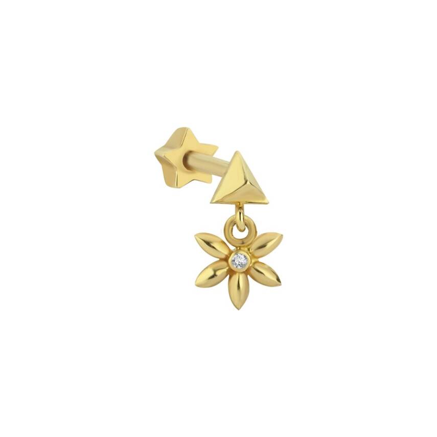 Papatya Sallantılı Taşlı Altın Tragus Küpe - 1