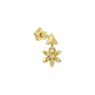 Papatya Sallantılı Taşlı Altın Tragus Küpe - 1