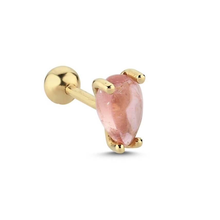Pembe Taşlı Altın Tragus Küpe - 1