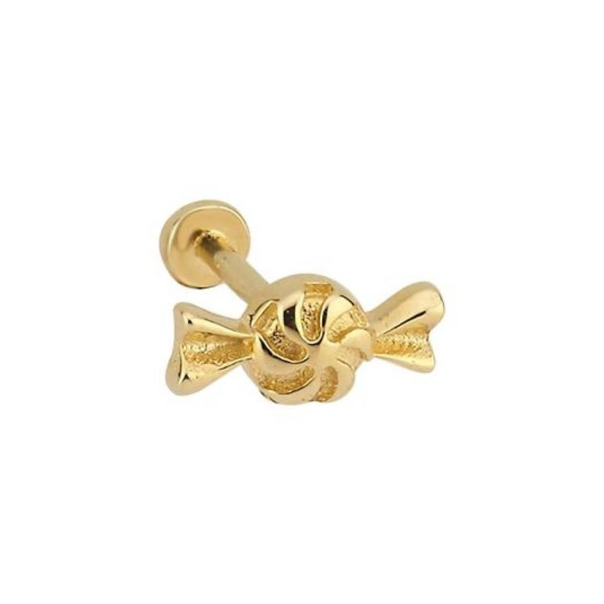 Pembe Taşlı Damla Altın Tragus Piercing - 1