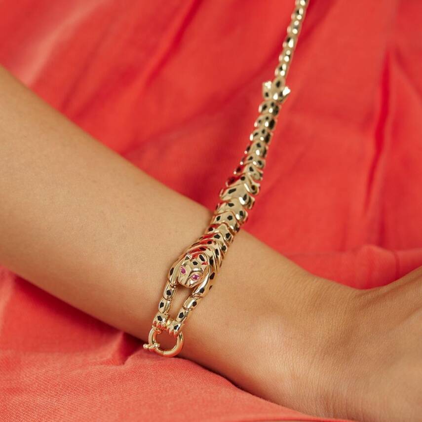 Pembe Taşlı Kaplan Altın Bileklik - SEMİH HAŞHAŞ KUYUMCULUK (1)