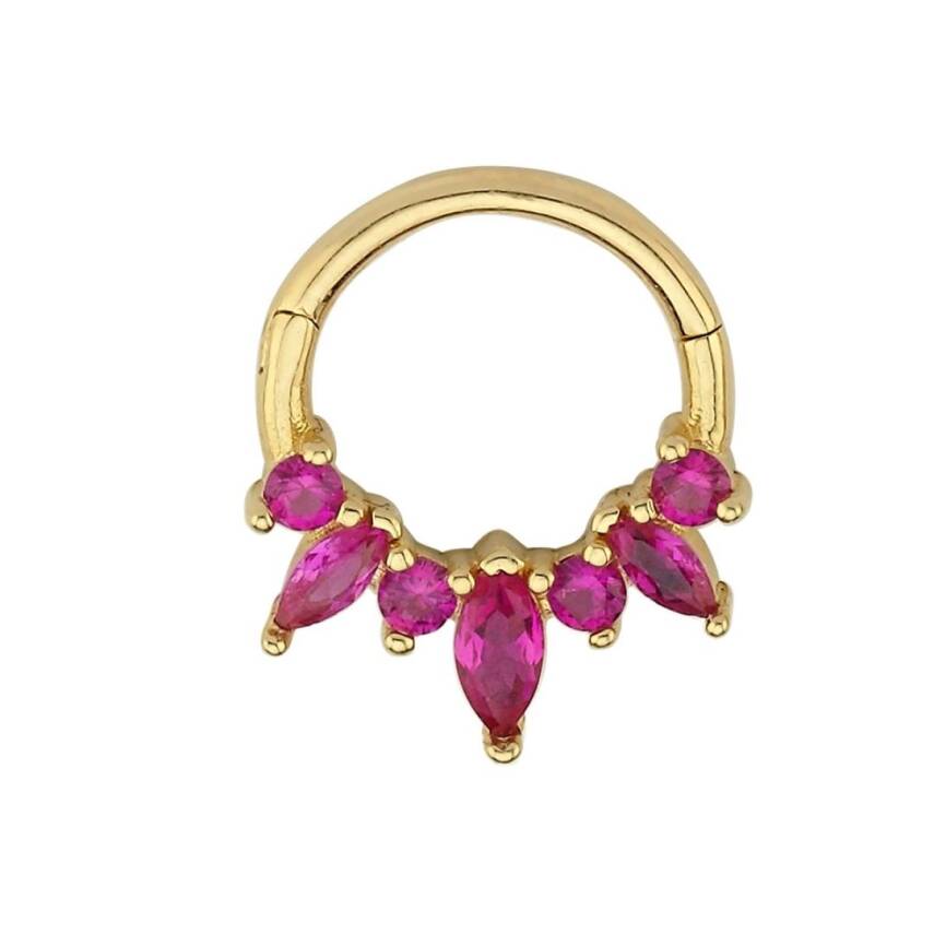 Pembe Taşlı Taç Altın Helix Piercing - 1