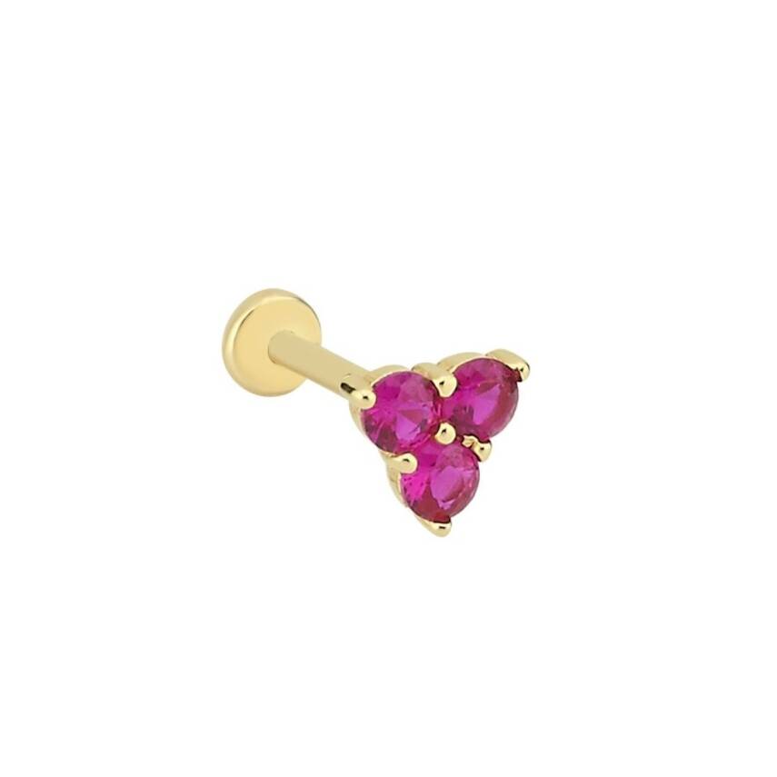 Pembe Taşlı Yonca Altın Tragus Piercing - 1