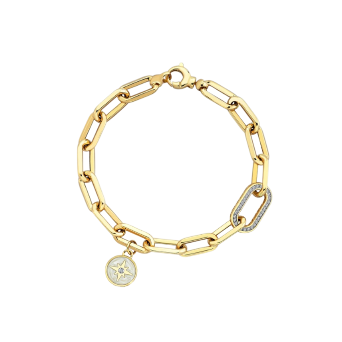 Polaris Sedef Mineli Sallantılı Altın Cetaş Bileklik - Cetaş 