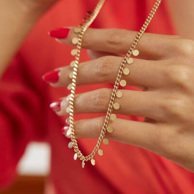 Pullu Altın Zincir Kolye - 1