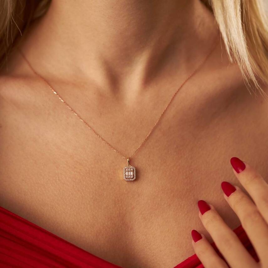 Rose Altın Minimal Baget Kolye - 2
