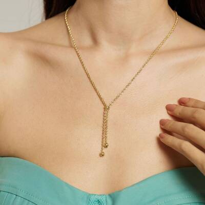 Sallantılı Altın Zincir Kolye - 1