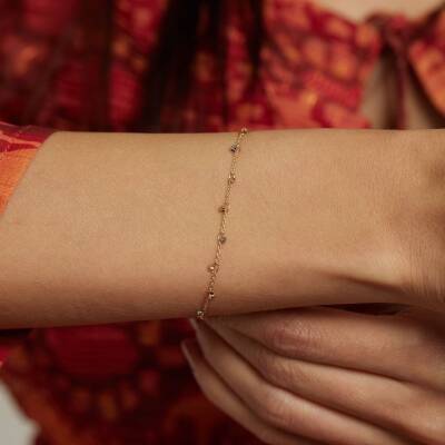 Sıra Taşlı Minimal Altın Zincir Bileklik - 2