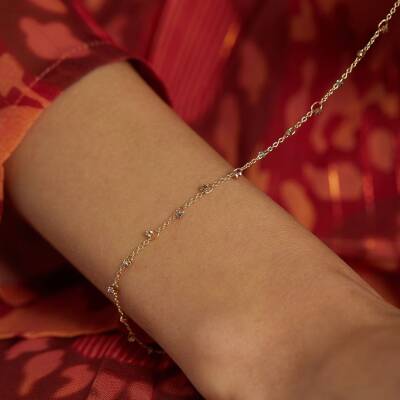 Sıra Taşlı Minimal Altın Zincir Bileklik - 3