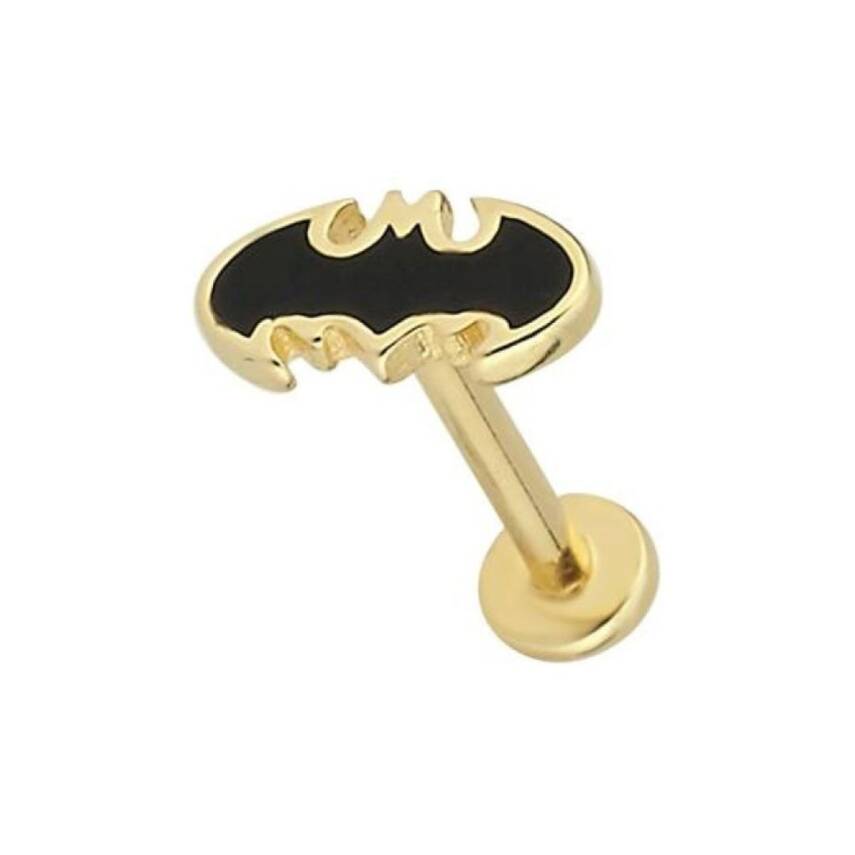 Siyah Mineli Yarasa Altın Tragus Piercing - 1