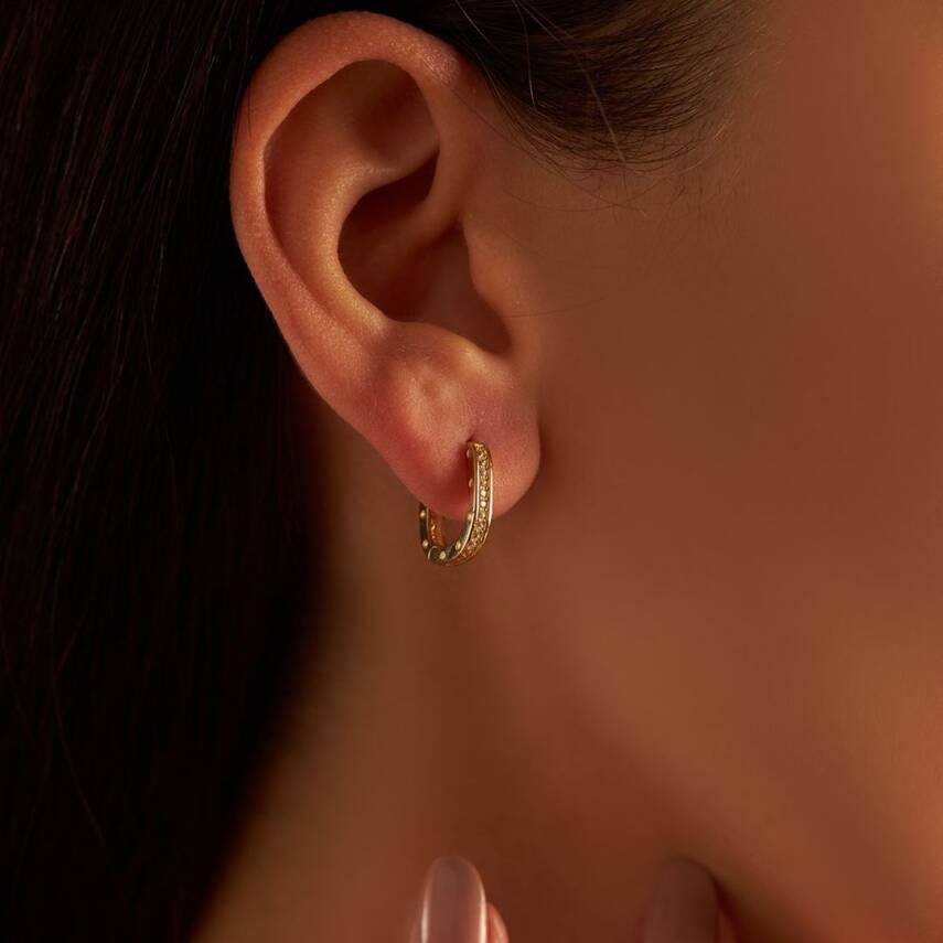 Taşlı Altın Halka Cartier Küpe - 1