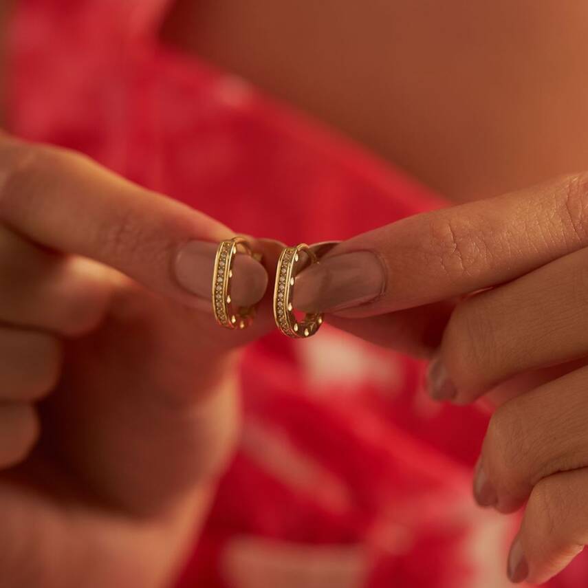 Taşlı Altın Halka Cartier Küpe - 2