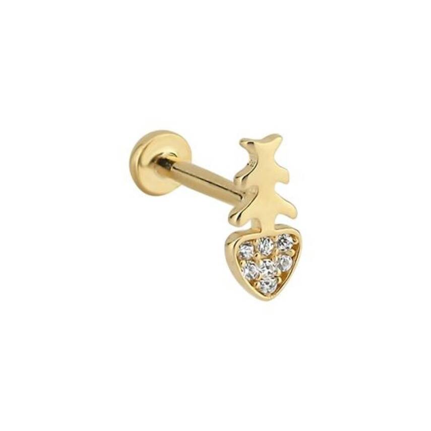 Taşlı Balık Kılçığı Altın Tragus Piercing - 1