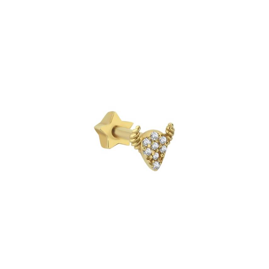 Taşlı Boynuz Altın Tragus Piercing - 1