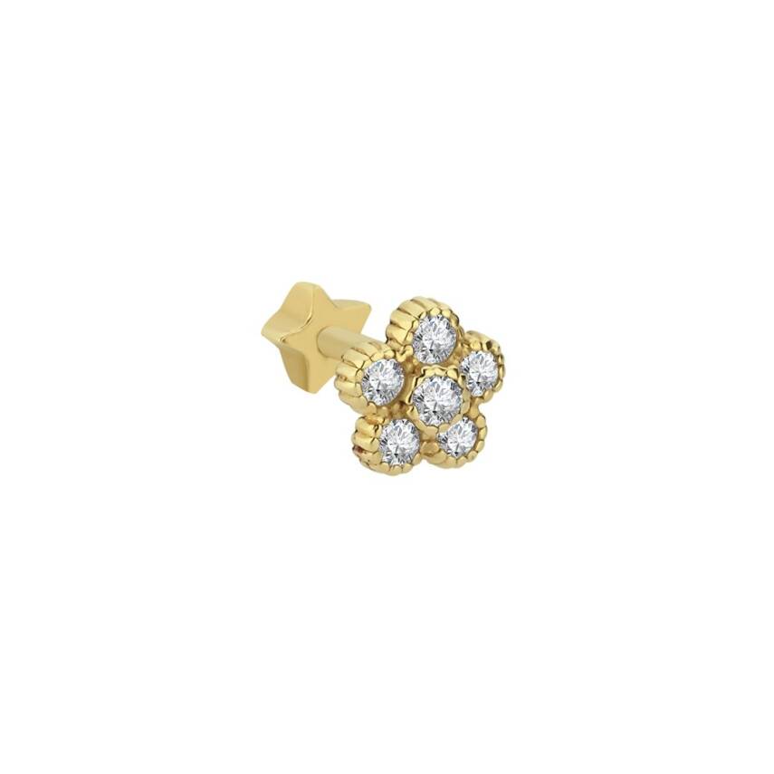 Taşlı Çiçek Altın Tragus Piercing - 1