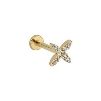 Taşlı Çiçek Altın Tragus Piercing - 1
