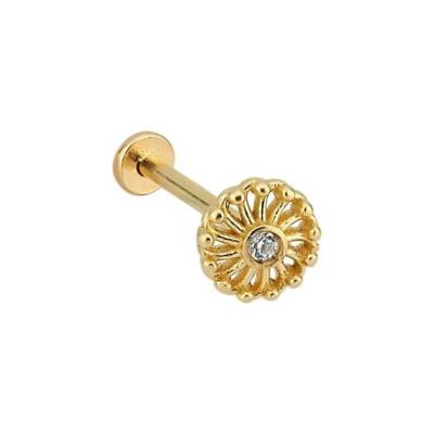 Taşlı Çiçek Altın Tragus Piercing - 1