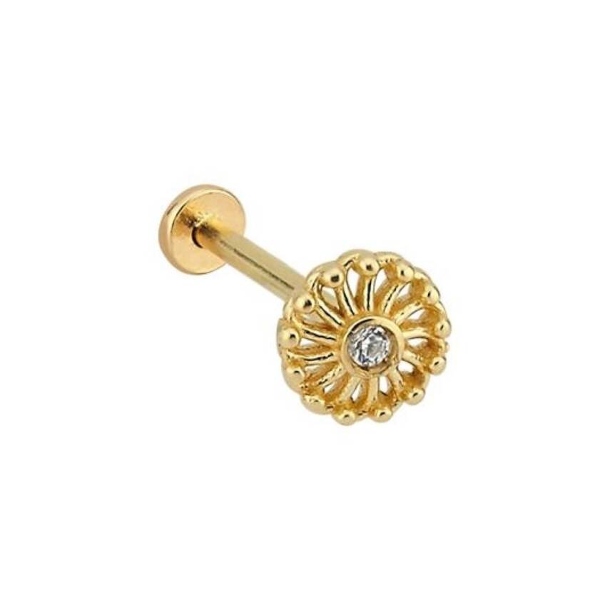 Taşlı Çiçek Altın Tragus Piercing - 1