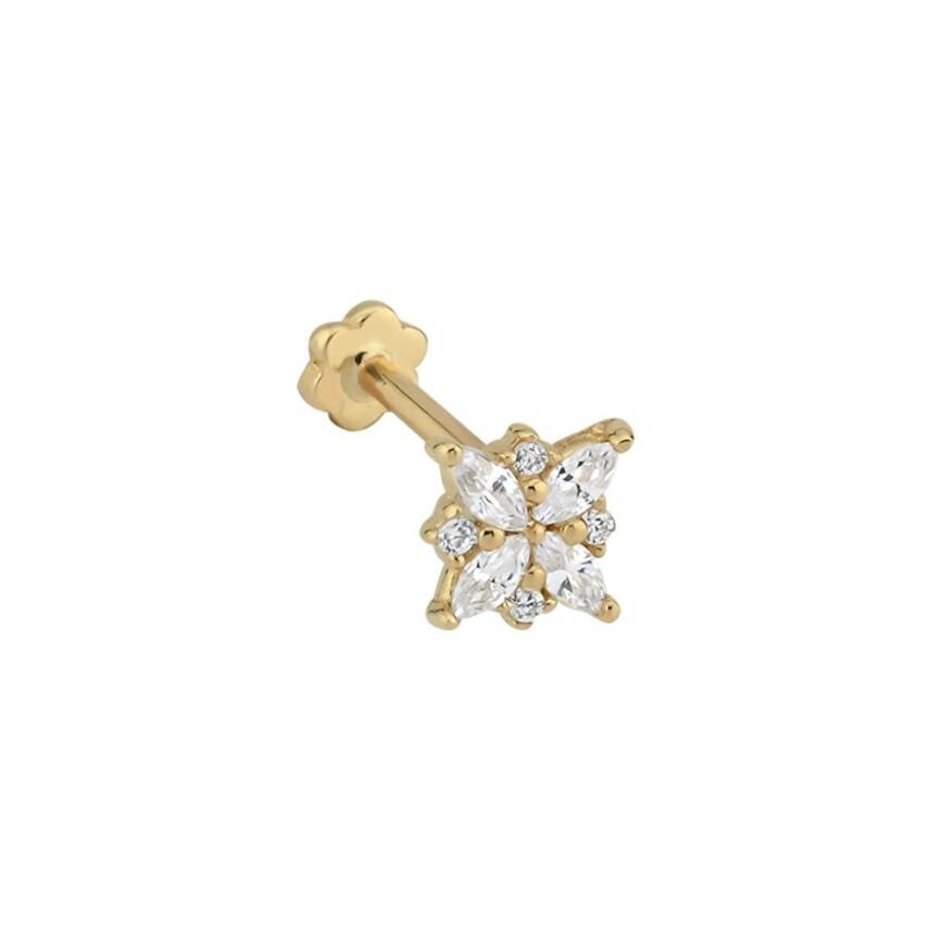 Taşlı Çiçek Altın Tragus Piercing - 1