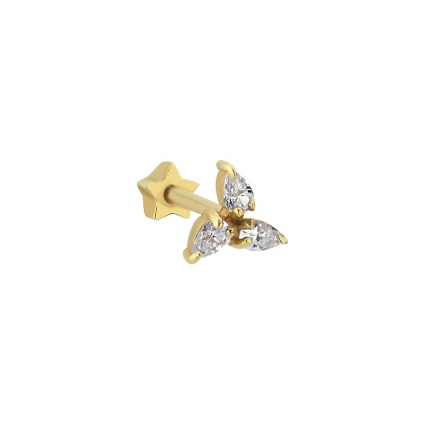 Taşlı Çiçek Altın Tragus Piercing - 1