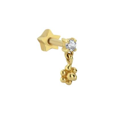Taşlı Çiçek Sallantılı Altın Tragus Piercing - 1