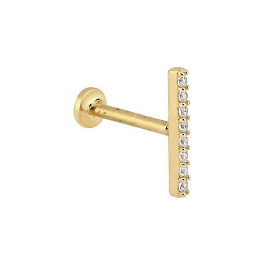 Taşlı Dikdörtgen Plaka Altın Tragus Piercing - 1