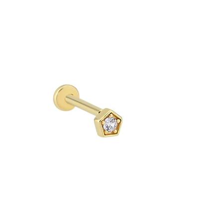 Taşlı Geometrik Altın Tragus Piercing - 1
