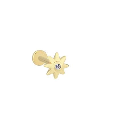 Taşlı Güneş Altın Tragus Piercing - 1