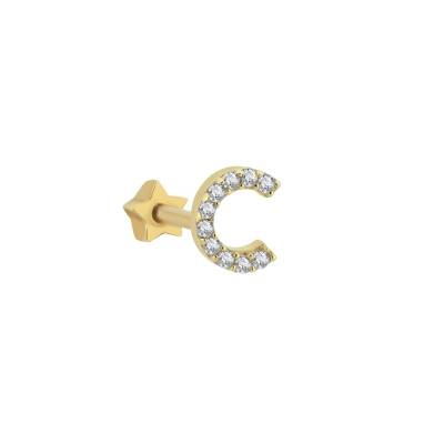 Taşlı Harf Altın Tragus Piercing - 1