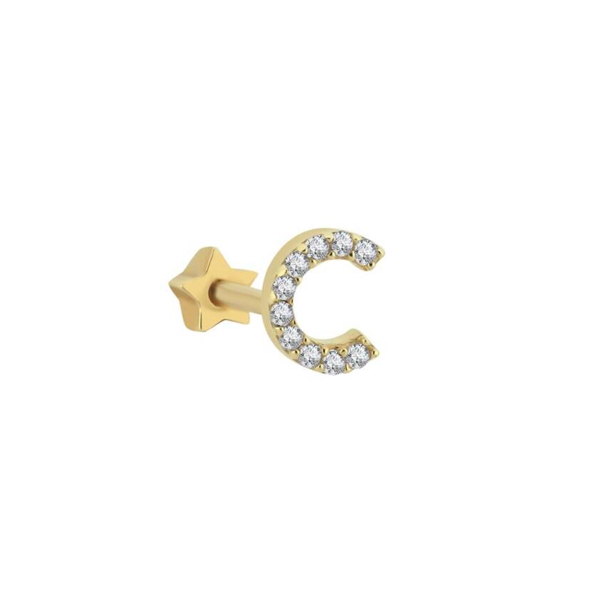 Taşlı Harf Altın Tragus Piercing - 1