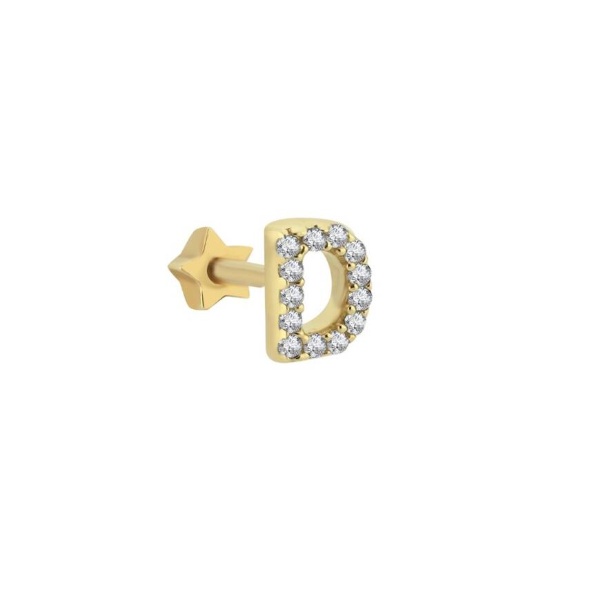 Taşlı Harf Altın Tragus Piercing - 1