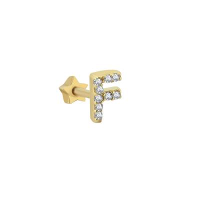 Taşlı Harf Altın Tragus Piercing - 1