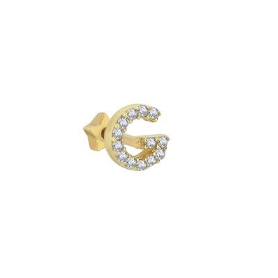 Taşlı Harf Altın Tragus Piercing - 1