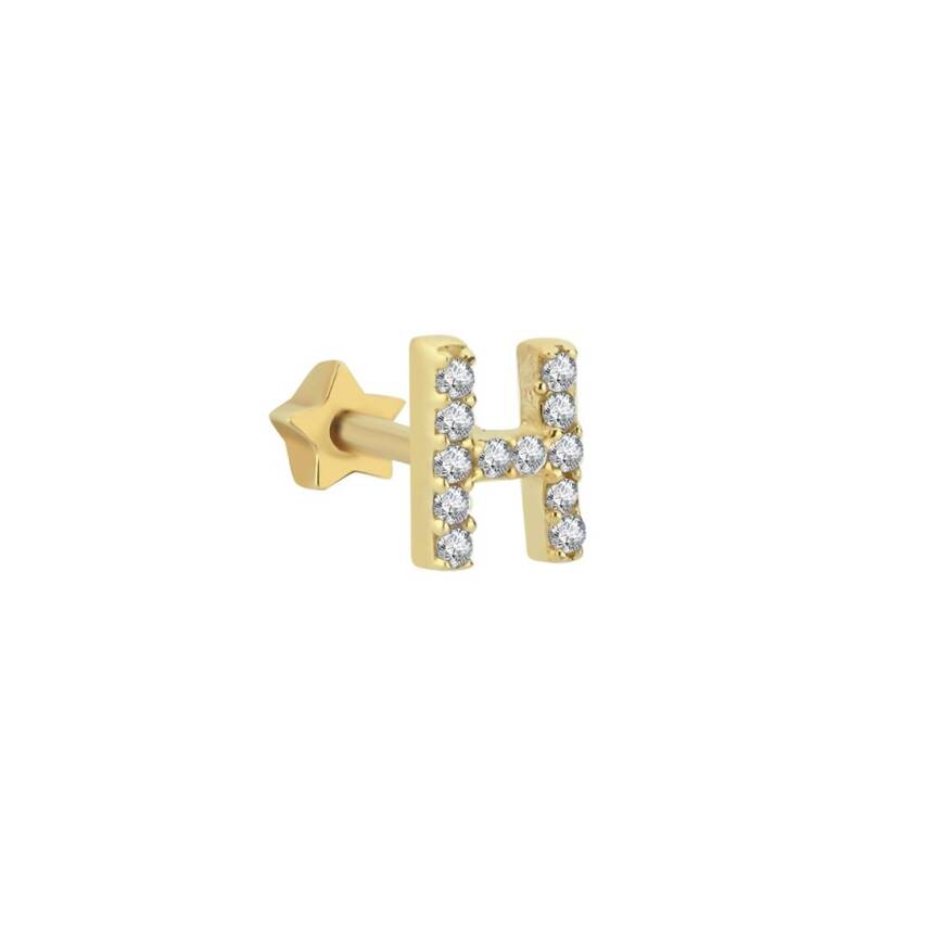Taşlı Harf Altın Tragus Piercing - 1