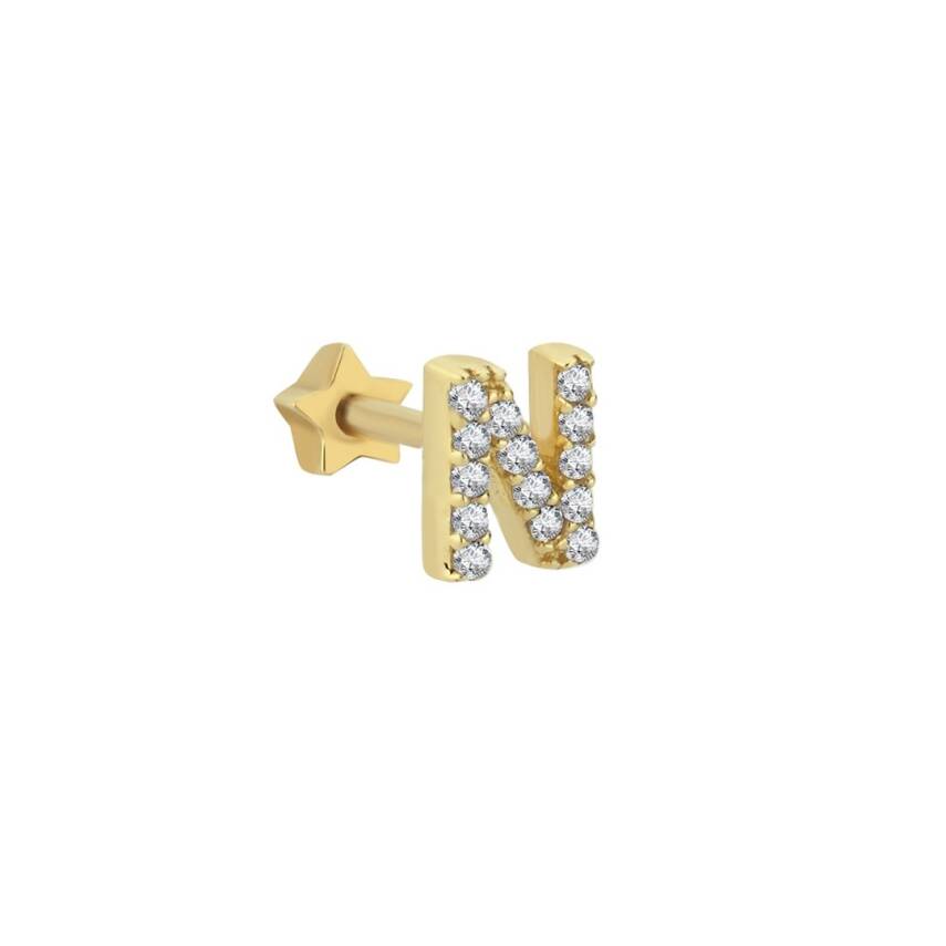 Taşlı Harf Altın Tragus Piercing - 1