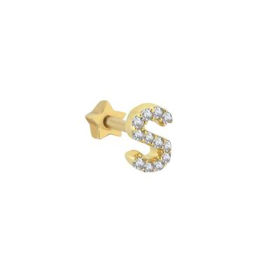 Taşlı Harf Altın Tragus Piercing - 1