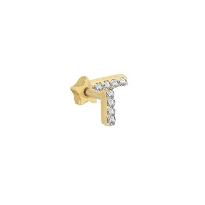 Taşlı Harf Altın Tragus Piercing - 1