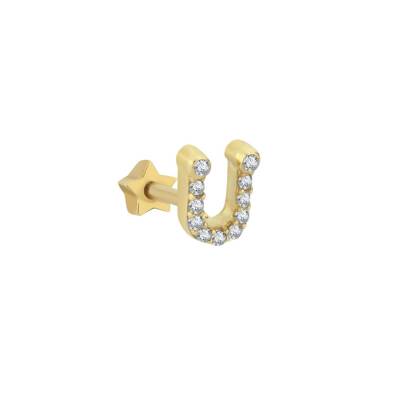 Taşlı Harf Altın Tragus Piercing - 1