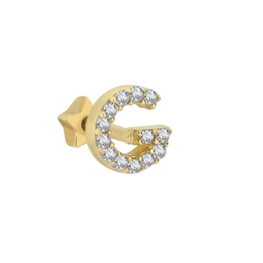 Taşlı Harf Altın Tragus Piercing - 1